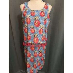 Leoma Lovegrove Pineapple Dress Large Tassel Fringe Tropical Sleeveless